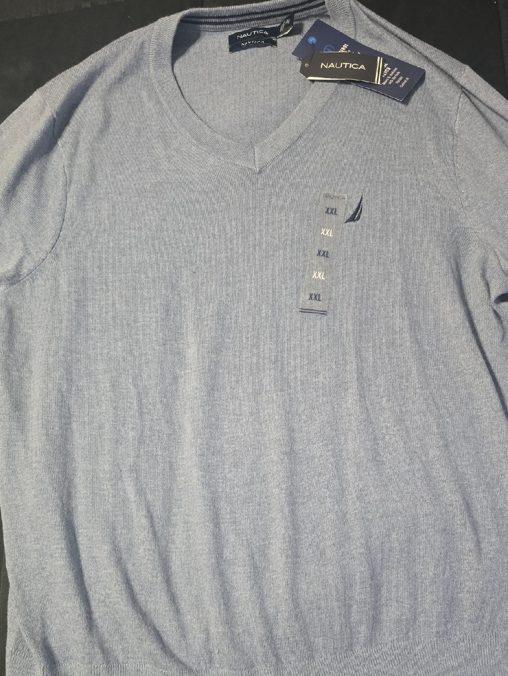 Nautica Men's Light Heather Blue V-Neck Sweater